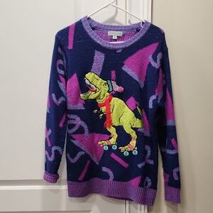 Dinosaur Print Sweater - Blue and Pink